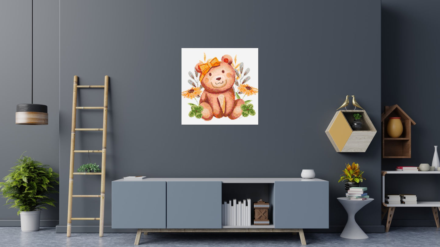 Teddy Bear with Yellow Bow and Flowers Watercolor Art - Brick Art Mosaic Kit 5x5 large