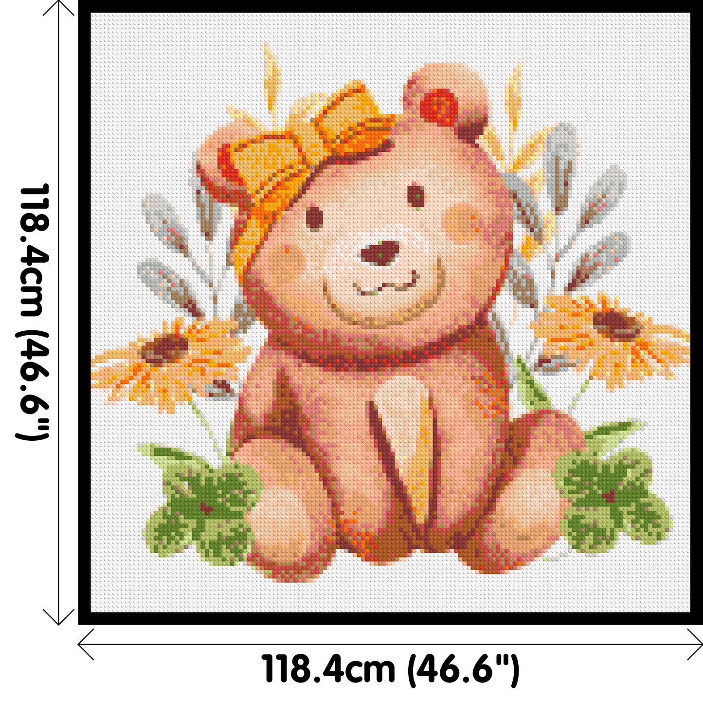 Teddy Bear with Yellow Bow and Flowers Watercolor Art - Brick Art Mosaic Kit 6x6 large