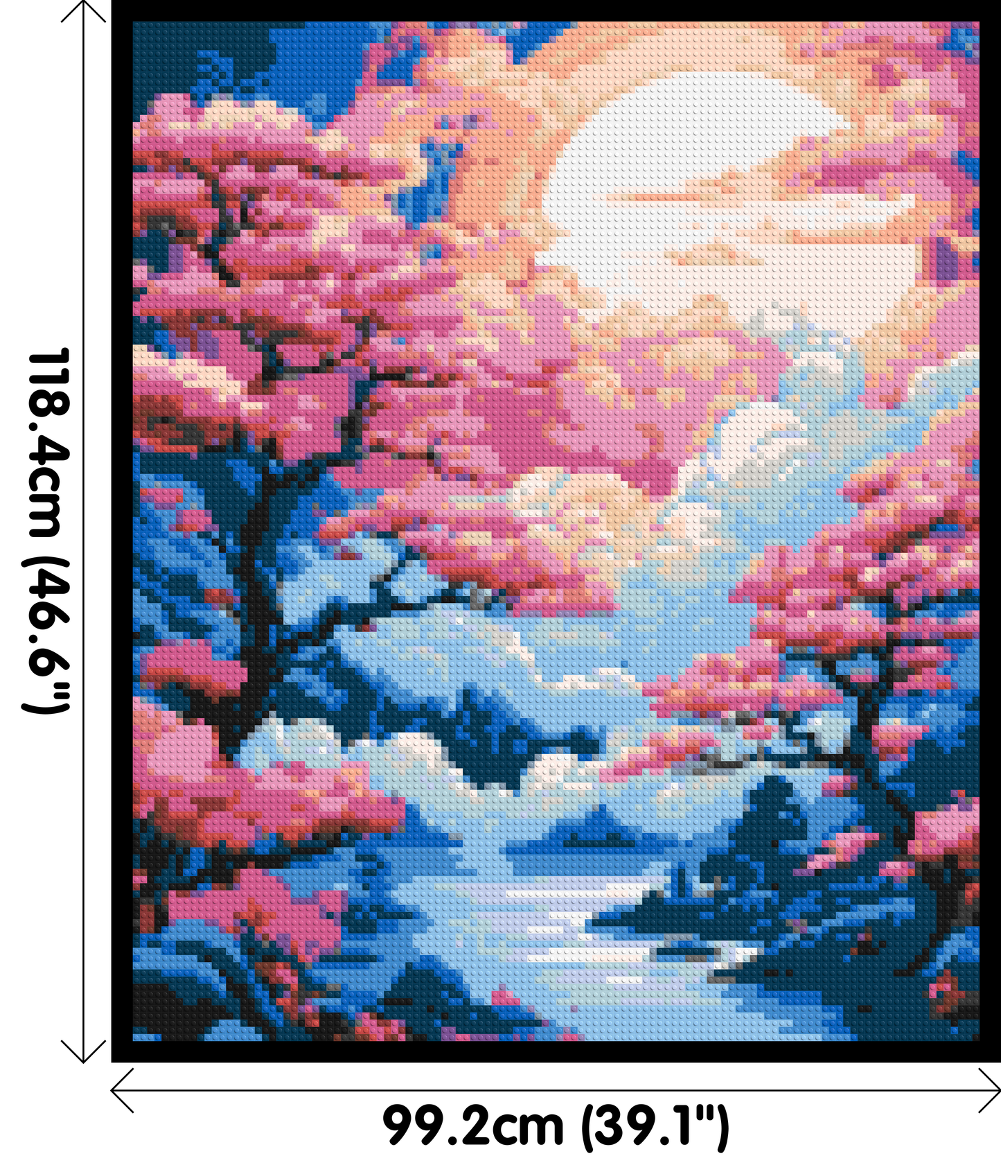 Cherry Blossom Trees and Glowing Moon Japanese Art - Brick Art Mosaic Kit 5x6 large