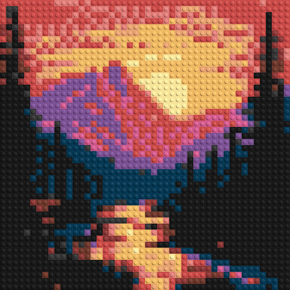 Sunset Mountain River Pixel Art - Brick Art Mosaic Kit 2x2 large