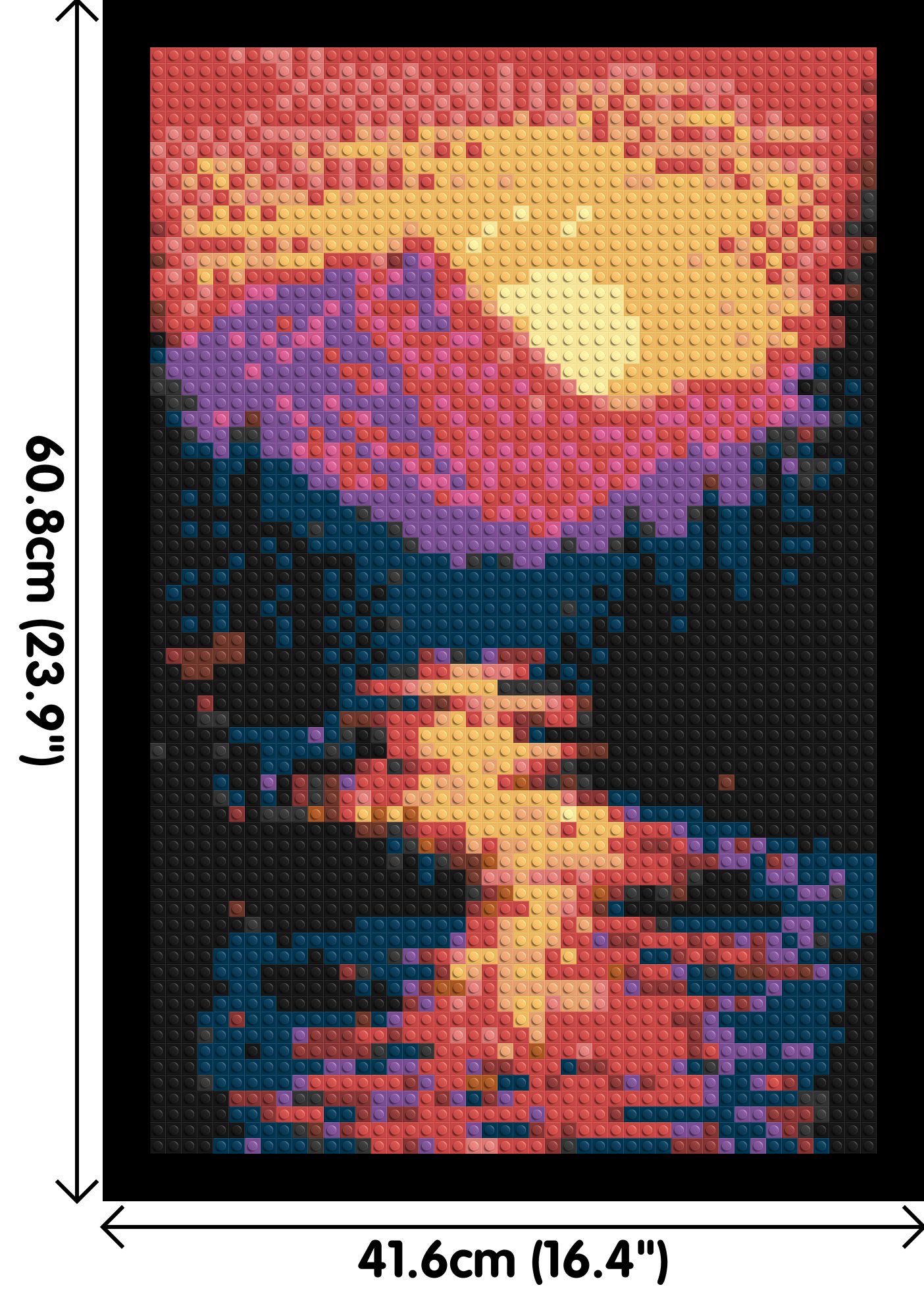 Sunset Mountain River Pixel Art - Brick Art Mosaic Kit 2x3 dimensions with frame
