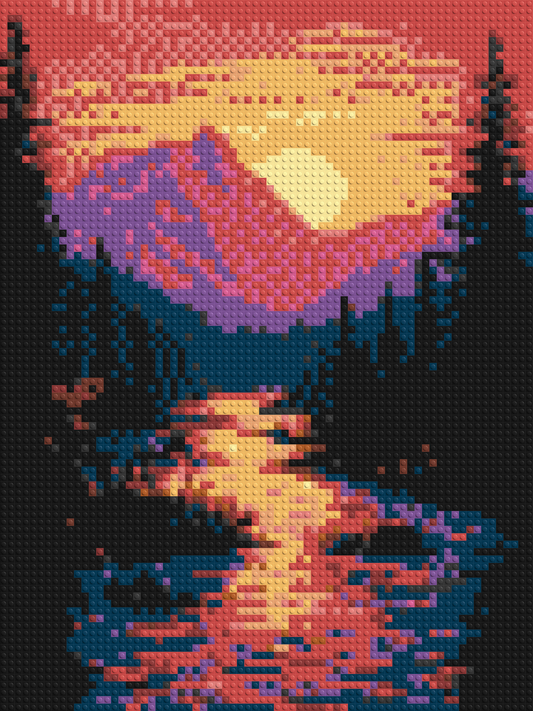 Sunset Mountain River Pixel Art - Brick Art Mosaic Kit 3x4 large