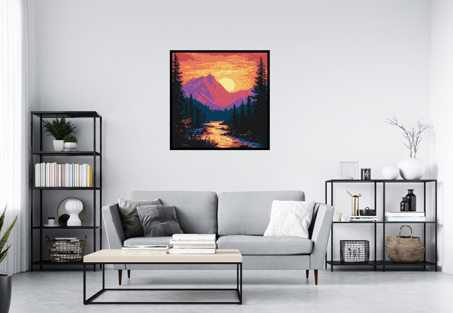 Sunset Mountain River Pixel Art - Brick Art Mosaic Kit 5x5 large