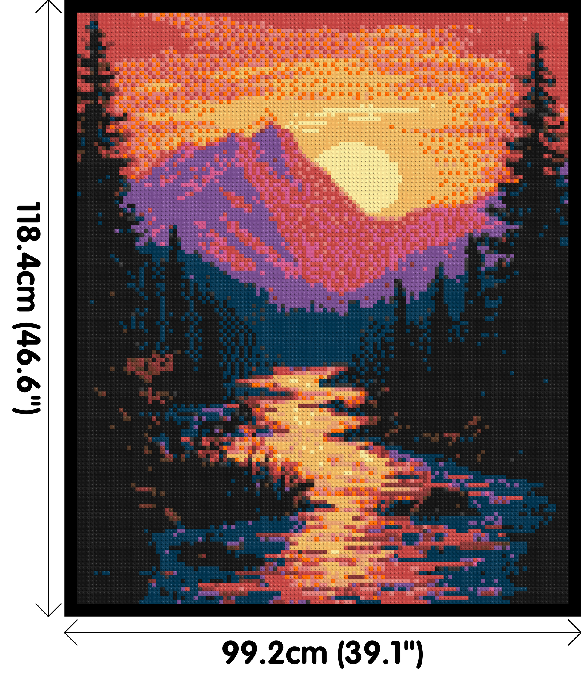 Sunset Mountain River Pixel Art - Brick Art Mosaic Kit 5x6 dimensions with frame
