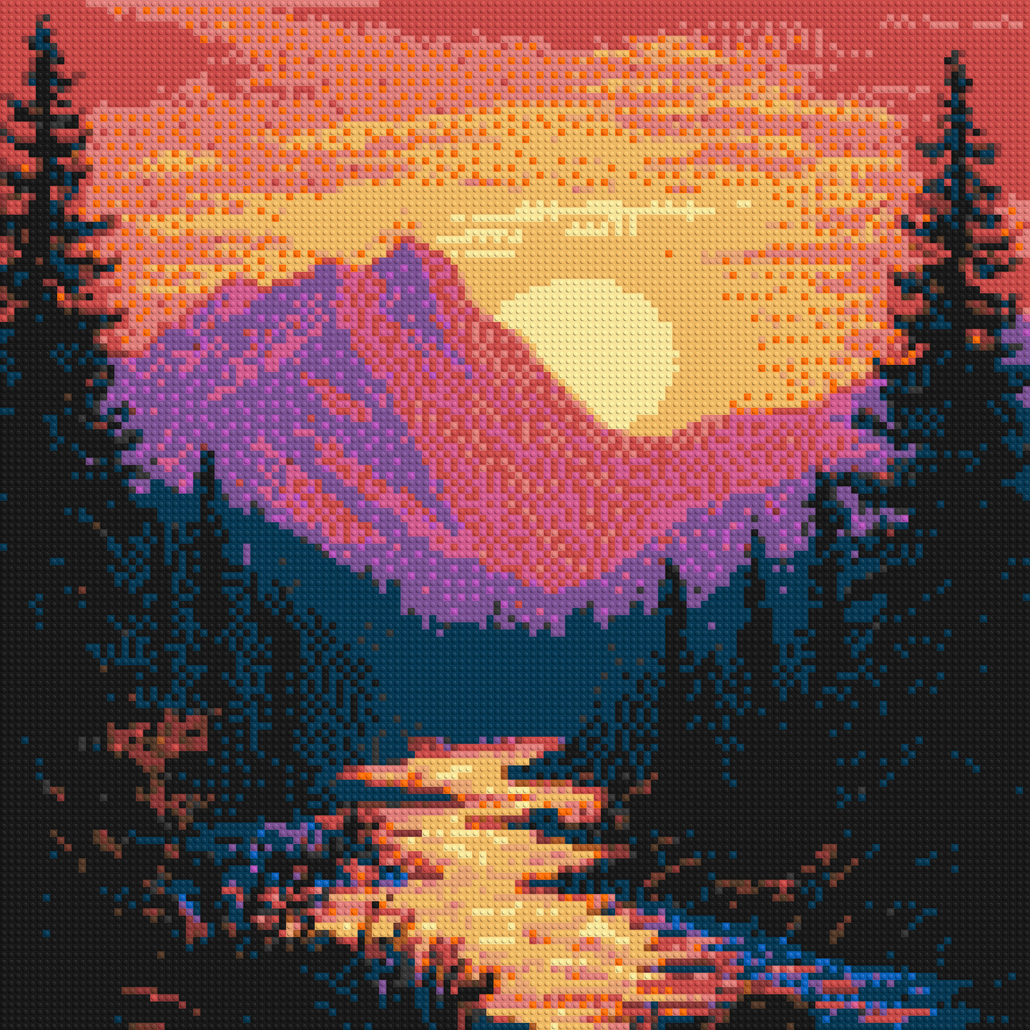 Sunset Mountain River Pixel Art - Brick Art Mosaic Kit 6x6 large