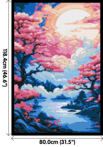 Cherry Blossom Trees and Glowing Moon Japanese Art - Brick Art Mosaic Kit 4x6 large