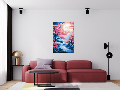 Cherry Blossom Trees and Glowing Moon Japanese Art - Brick Art Mosaic Kit 4x6 large