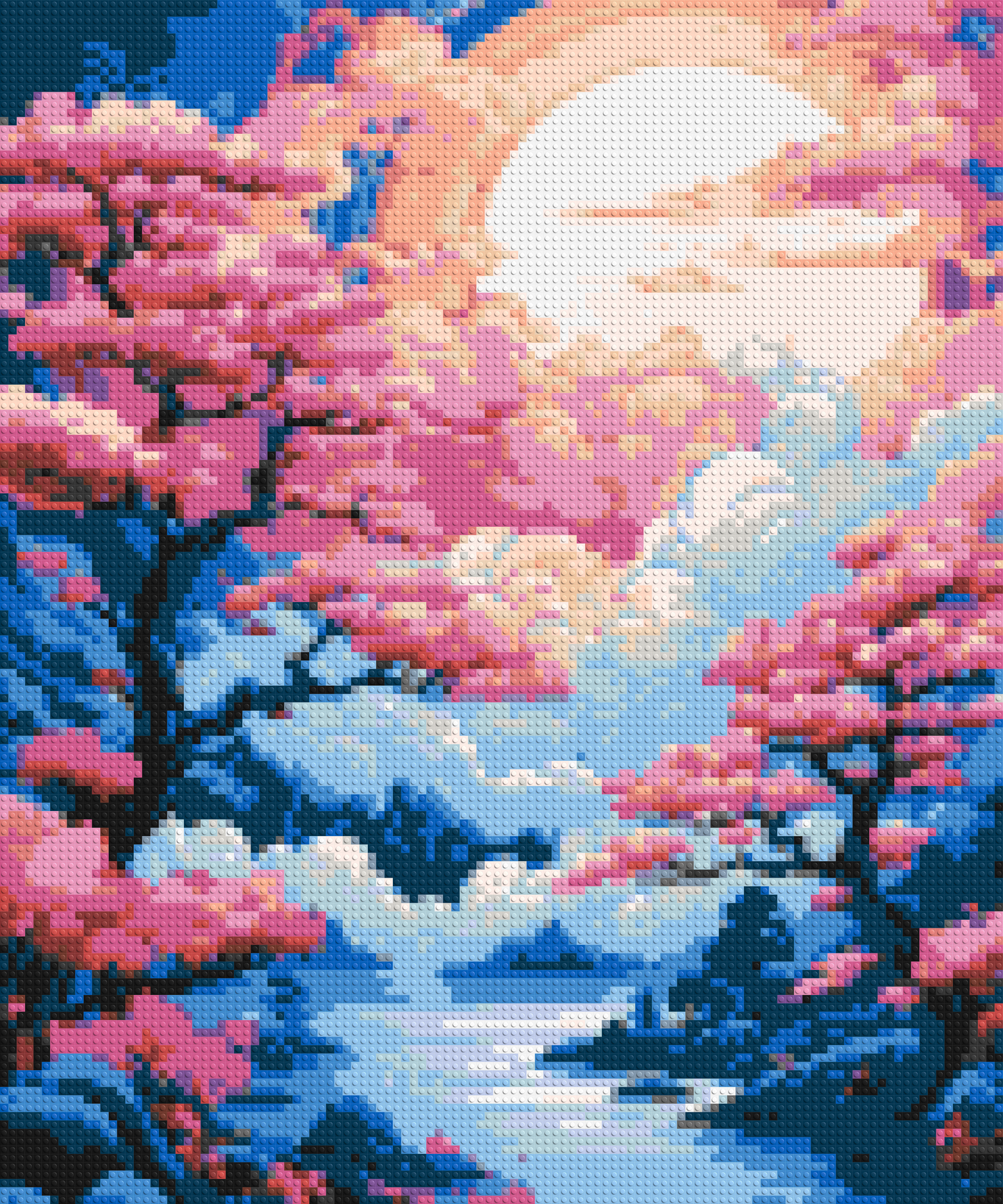 Cherry Blossom Trees and Glowing Moon Japanese Art - Brick Art Mosaic Kit 5x6 large