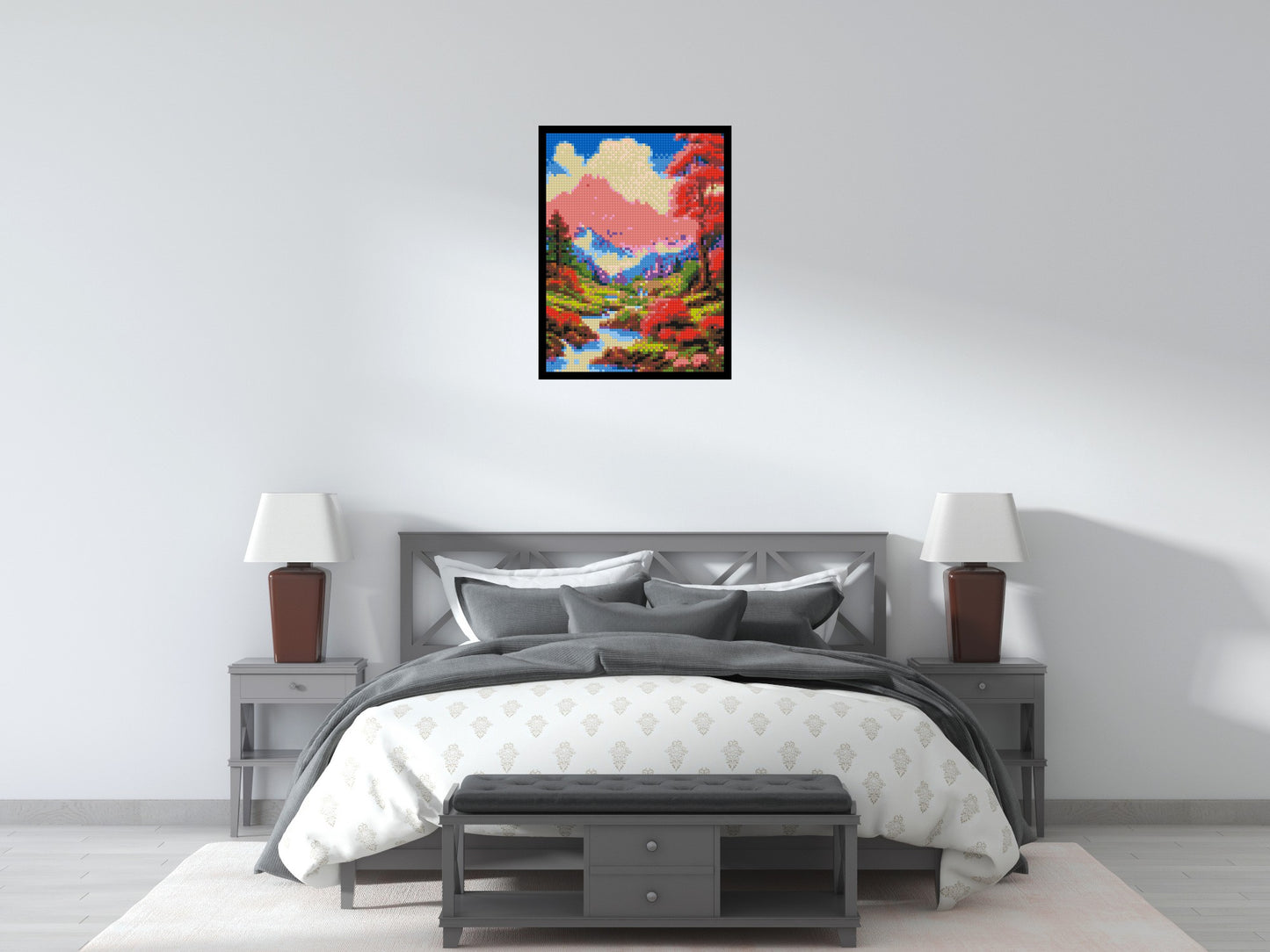 Pink Mountain Peaks and Cascading Waterfall Illustration - Brick Art Mosaic Kit 3x4 large
