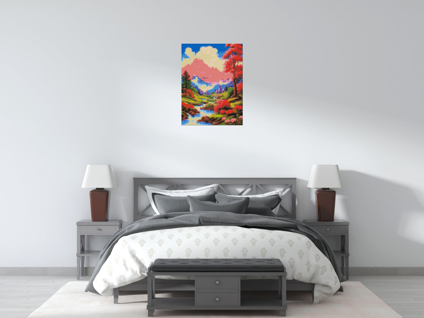 Pink Mountain Peaks and Cascading Waterfall Illustration - Brick Art Mosaic Kit 3x4 large