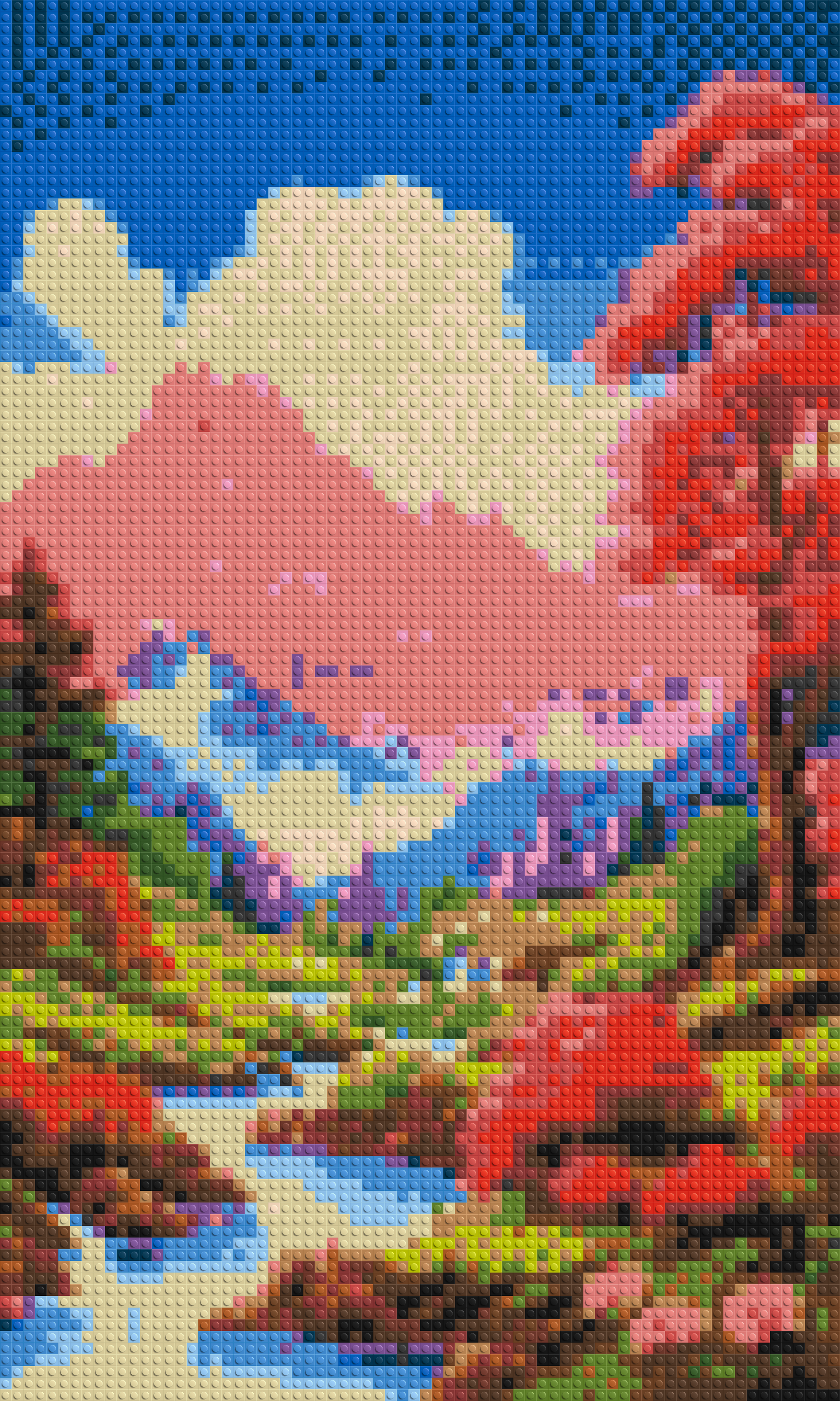 Pink Mountain Peaks and Cascading Waterfall Illustration - Brick Art Mosaic Kit 3x5 large