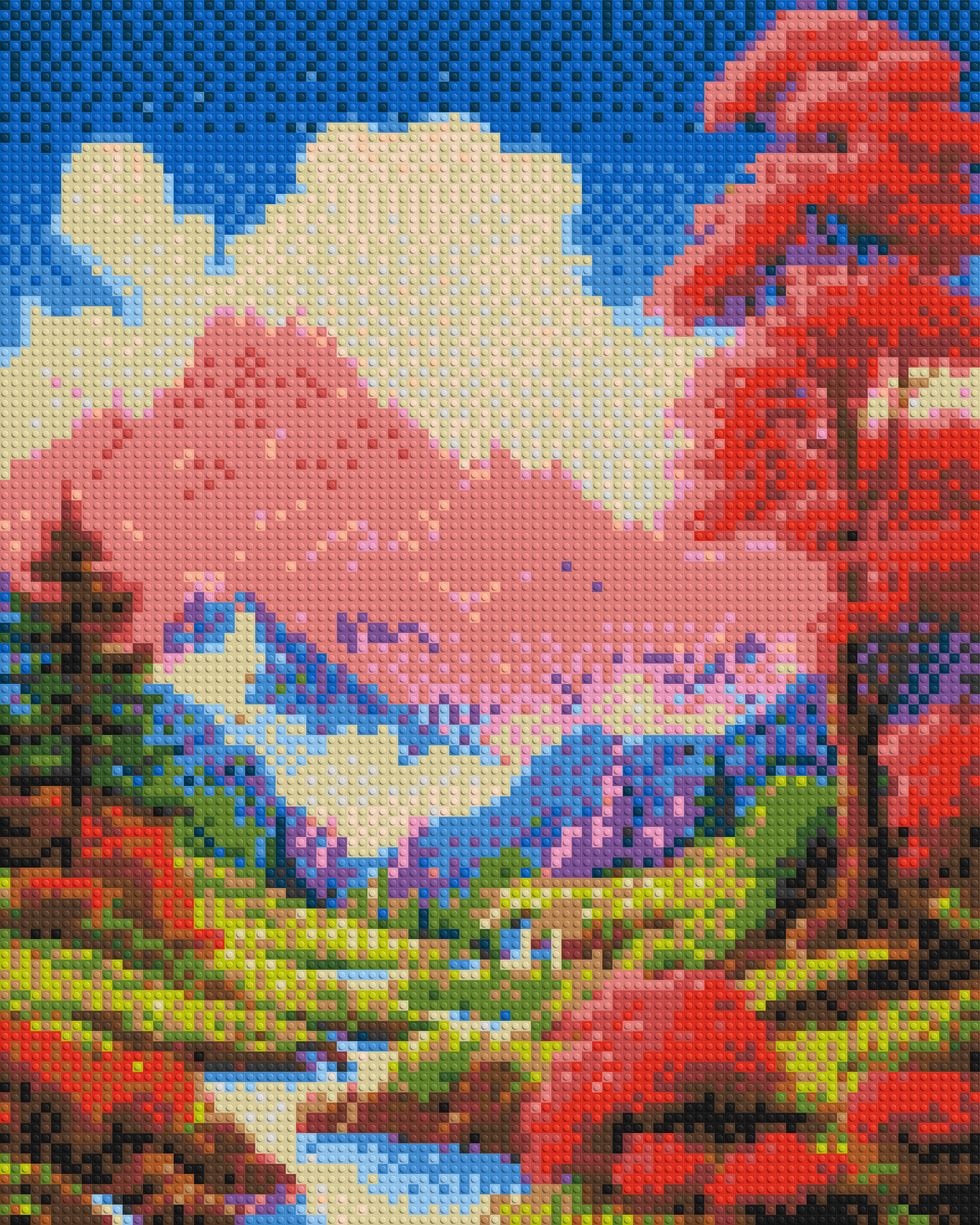 Pink Mountain Peaks and Cascading Waterfall Illustration - Brick Art Mosaic Kit 4x5 large