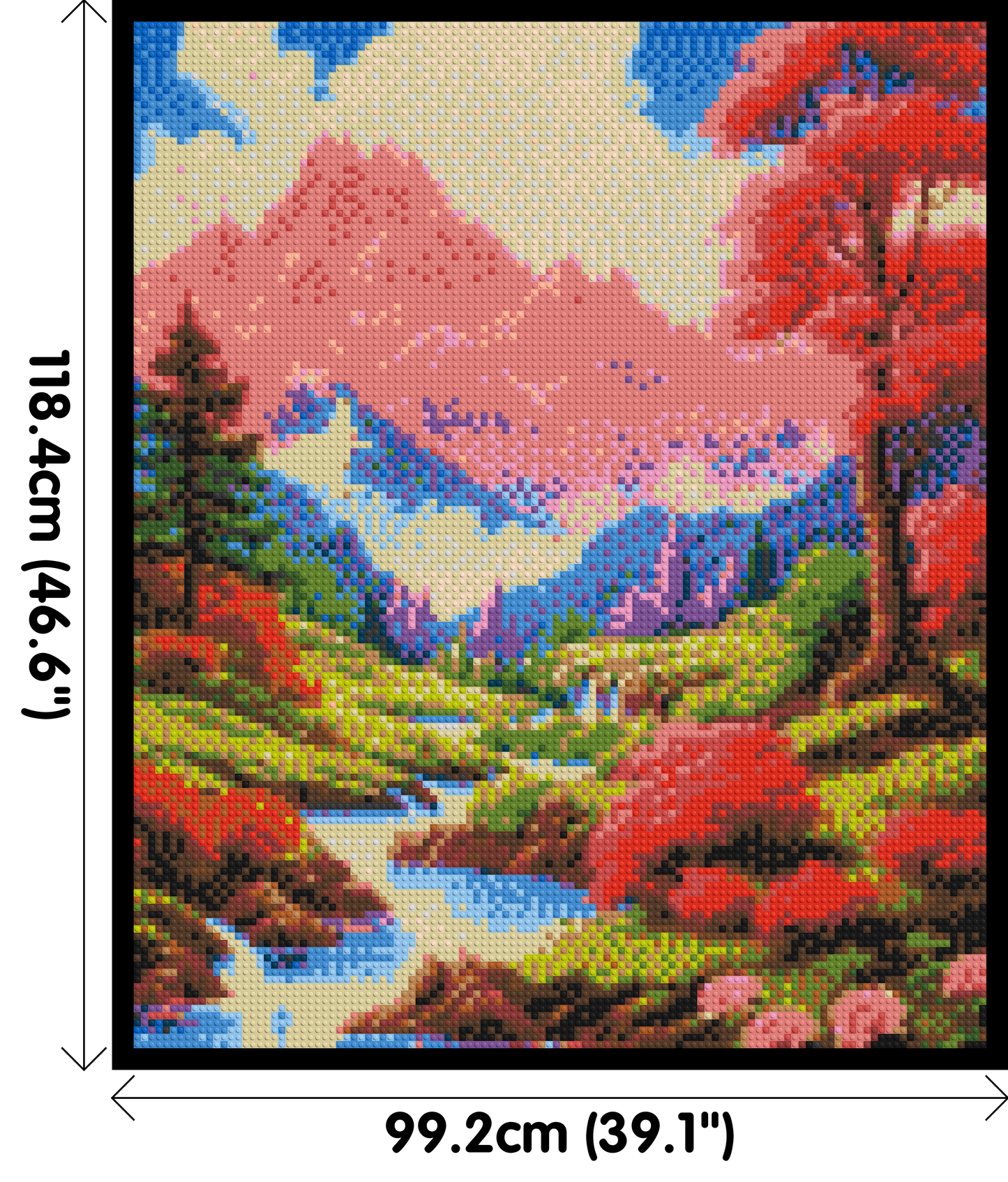 Pink Mountain Peaks and Cascading Waterfall Illustration - Brick Art Mosaic Kit 5x6 large