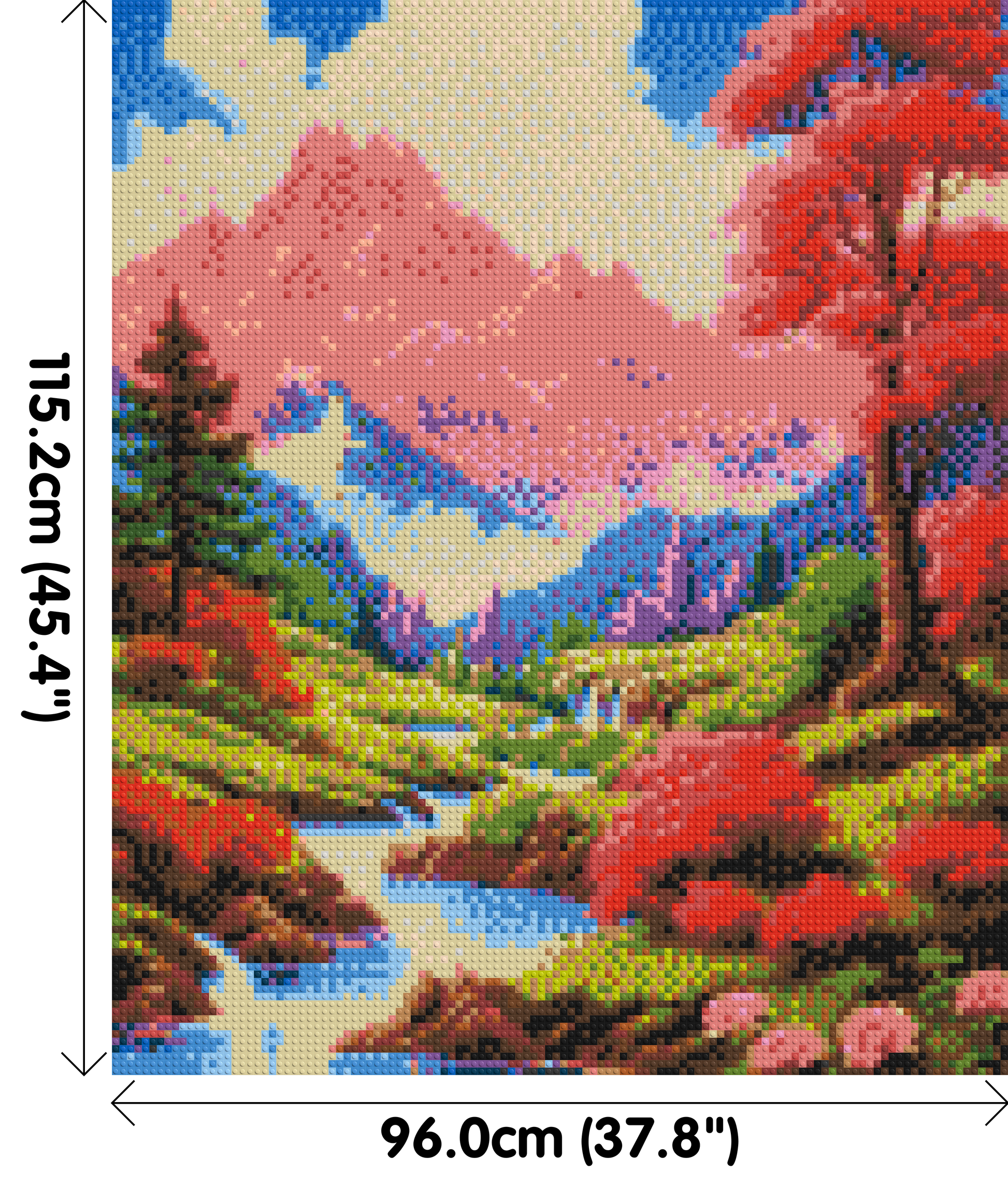 Pink Mountain Peaks and Cascading Waterfall Illustration - Brick Art Mosaic Kit 5x6 dimensions