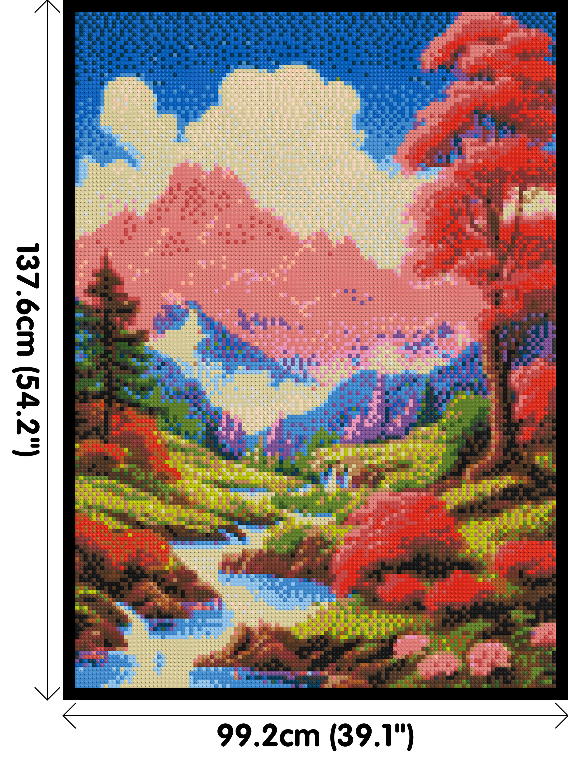 Pink Mountain Peaks and Cascading Waterfall Illustration - Brick Art Mosaic Kit 5x7 dimensions with frame