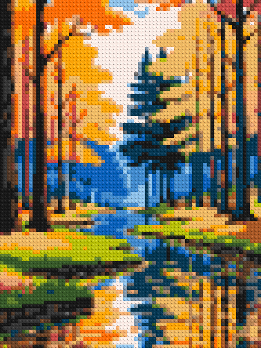 Autumn Forest River Reflection Illustration - Brick Art Mosaic Kit 3x4 large