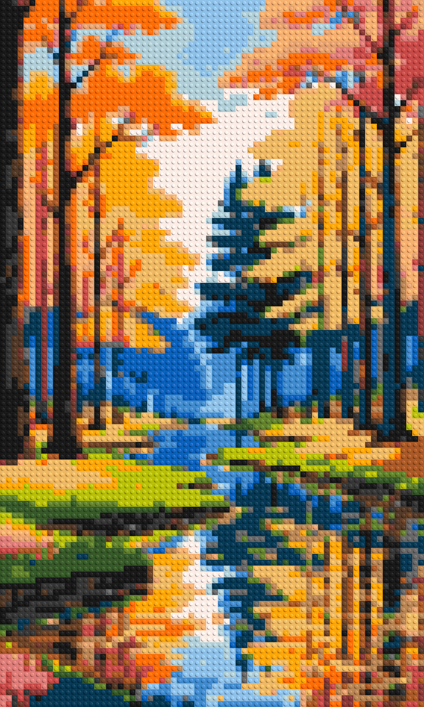 Autumn Forest River Reflection Illustration - Brick Art Mosaic Kit 3x5 large