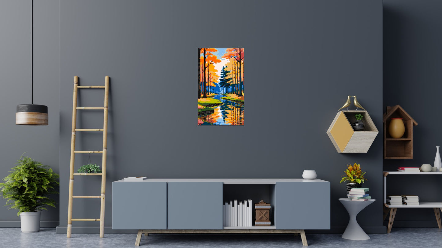 Autumn Forest River Reflection Illustration - Brick Art Mosaic Kit 3x5 large