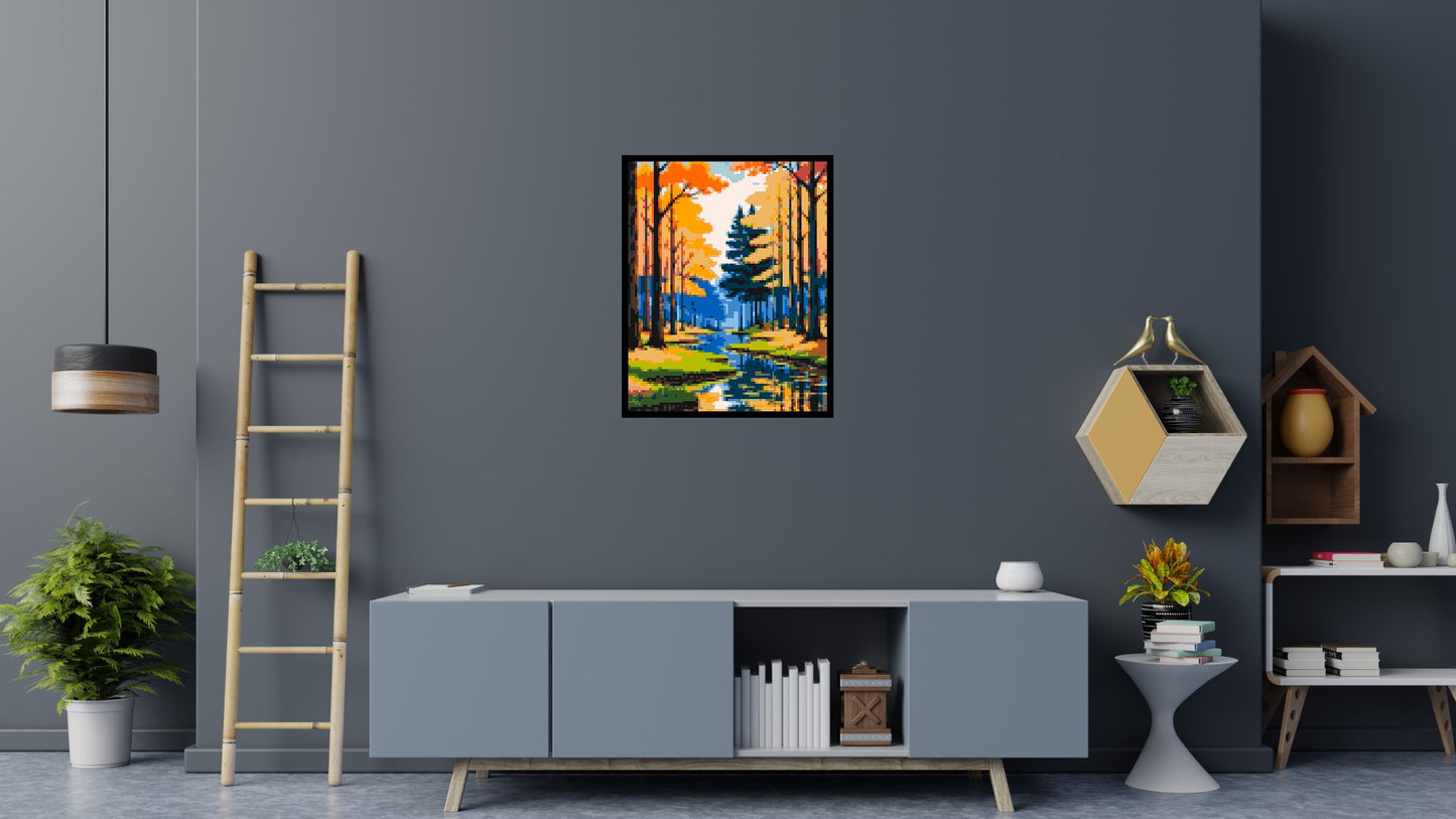 Autumn Forest River Reflection Illustration - Brick Art Mosaic Kit 4x5 large