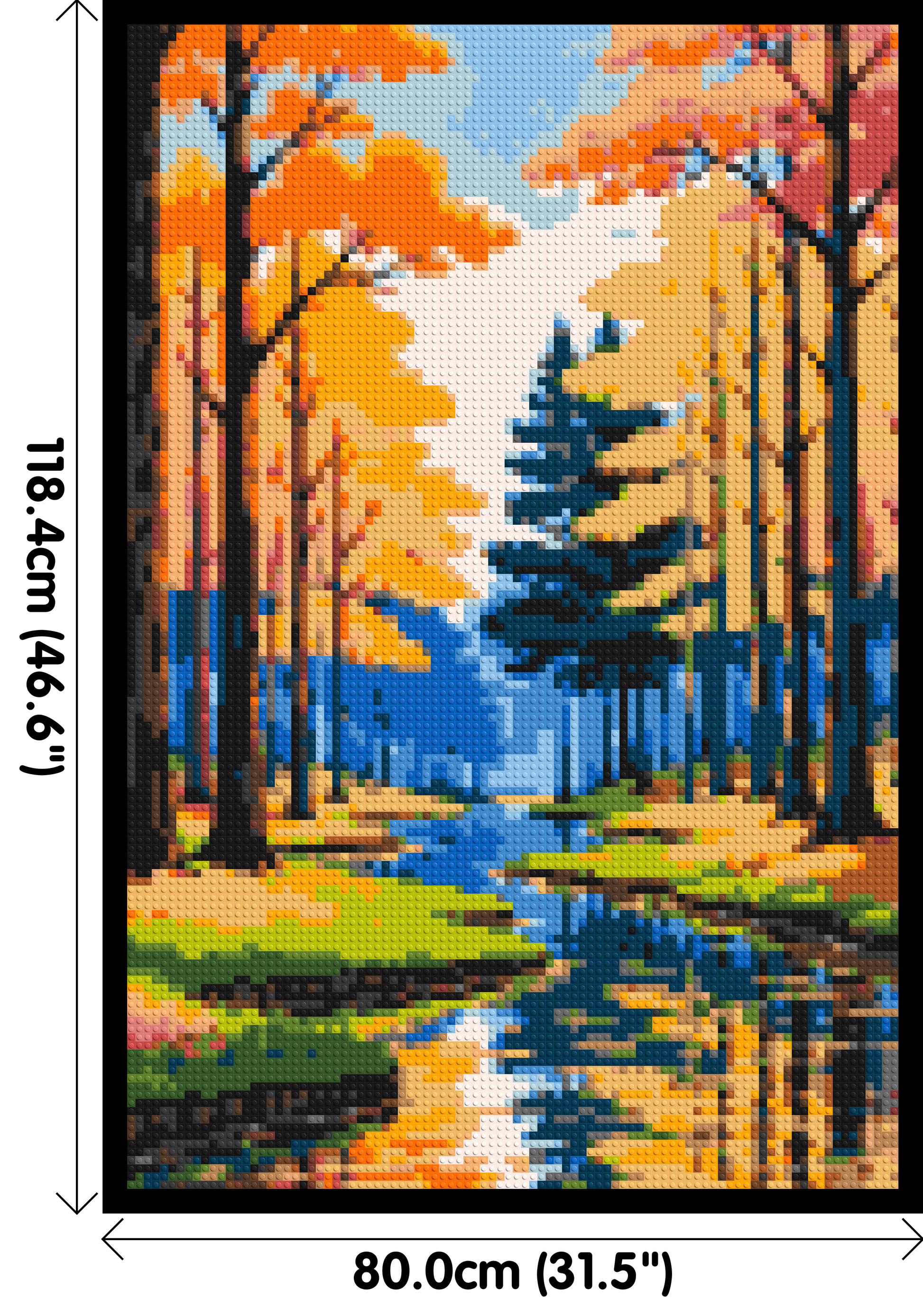 Autumn Forest River Reflection Illustration - Brick Art Mosaic Kit 4x6 dimensions with frame