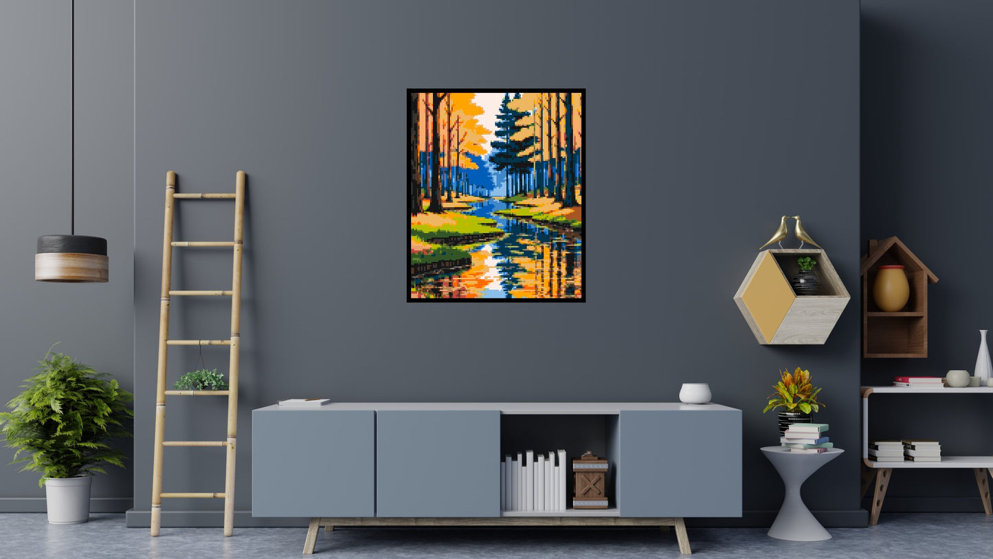 Autumn Forest River Reflection Illustration - Brick Art Mosaic Kit 5x6 large