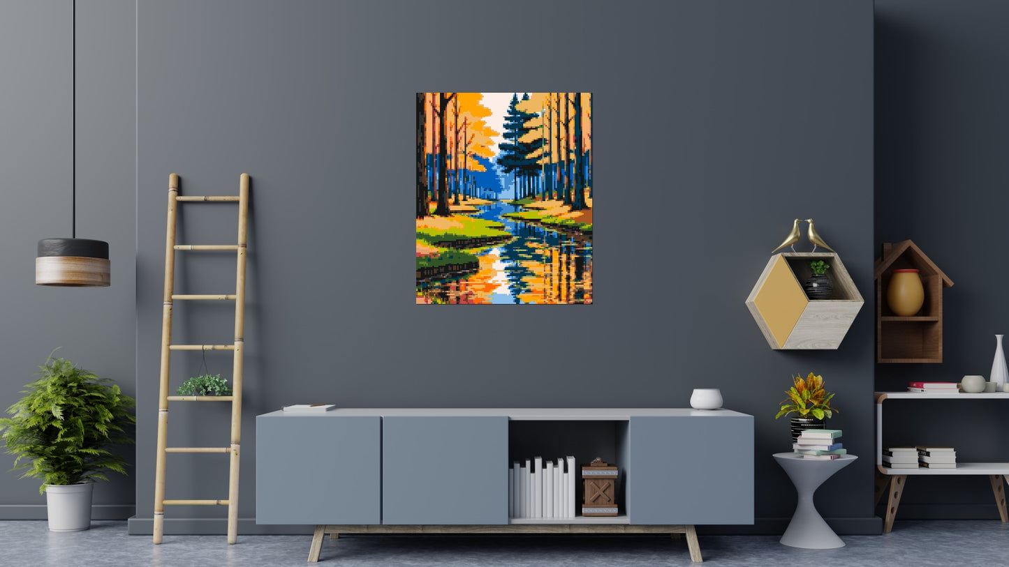 Autumn Forest River Reflection Illustration - Brick Art Mosaic Kit 5x6 large