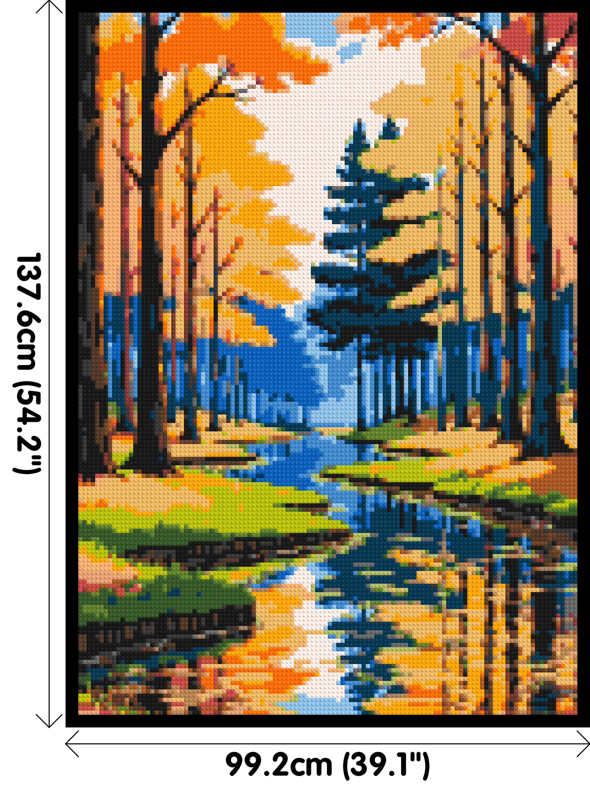 Autumn Forest River Reflection Illustration - Brick Art Mosaic Kit 5x7 dimensions with frame