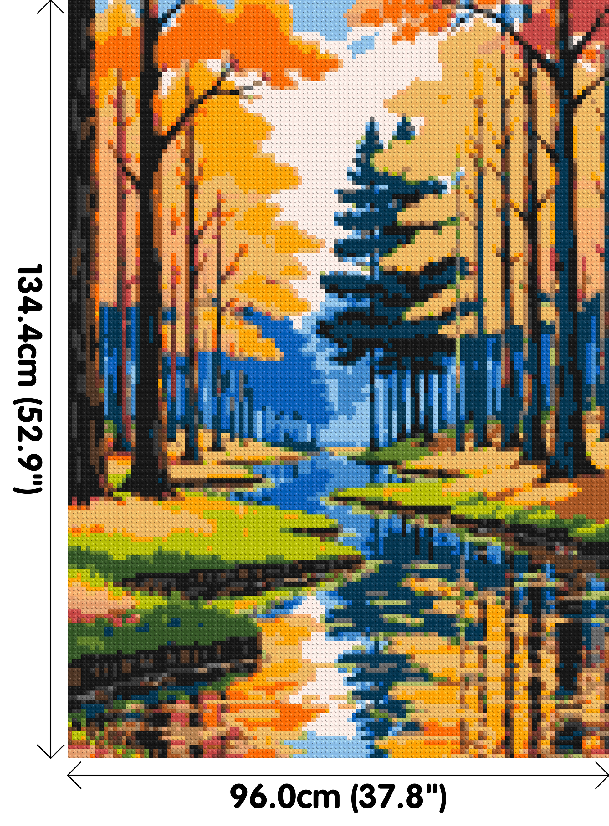 Autumn Forest River Reflection Illustration - Brick Art Mosaic Kit 5x7 dimensions