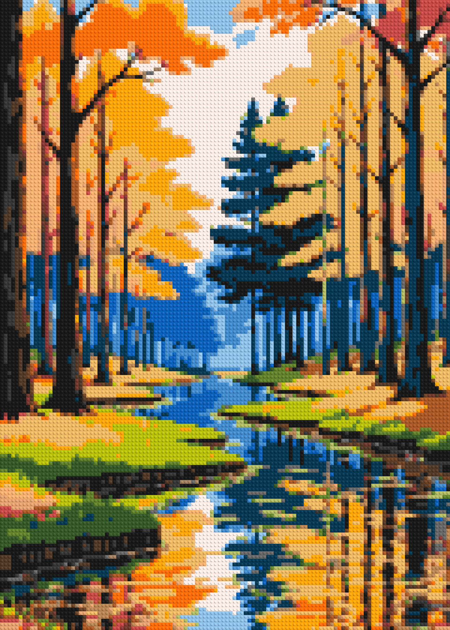 Autumn Forest River Reflection Illustration - Brick Art Mosaic Kit 5x7 large