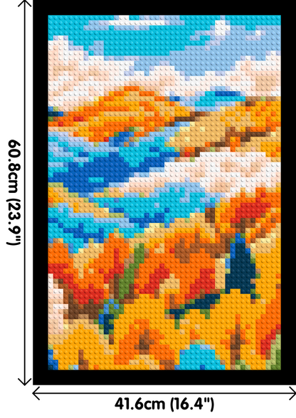 Vibrant Autumn Mountain Forest Illustration - Brick Art Mosaic Kit 2x3 large