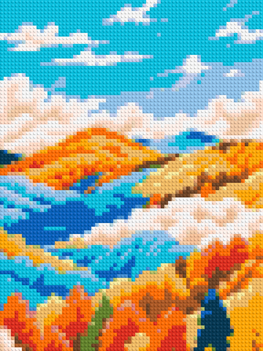 Vibrant Autumn Mountain Forest Illustration - Brick Art Mosaic Kit 3x4 large