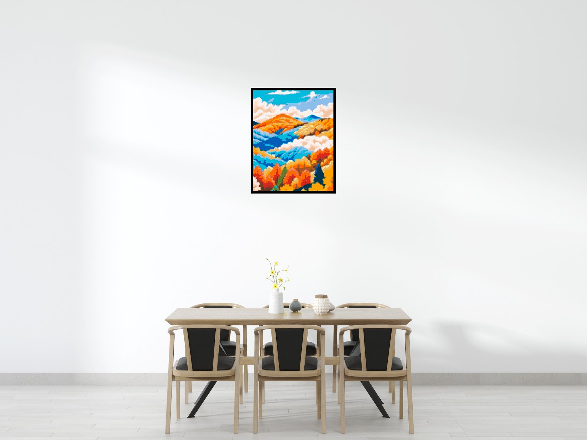 Vibrant Autumn Mountain Forest Illustration - Brick Art Mosaic Kit 4x5 scene with frame