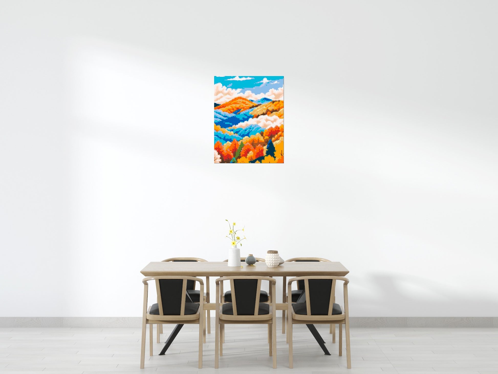 Vibrant Autumn Mountain Forest Illustration - Brick Art Mosaic Kit 4x5 scene