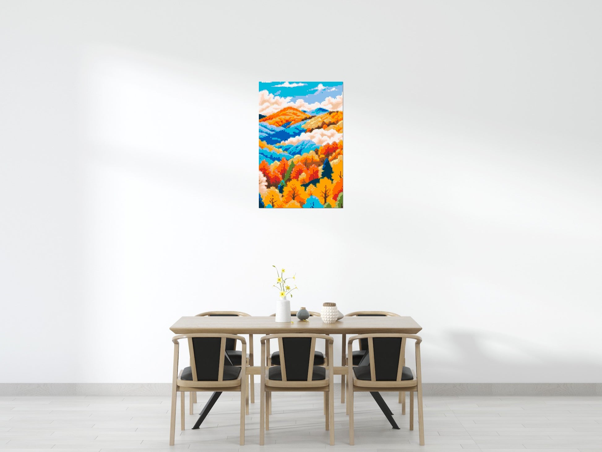 Vibrant Autumn Mountain Forest Illustration - Brick Art Mosaic Kit 4x6 scene