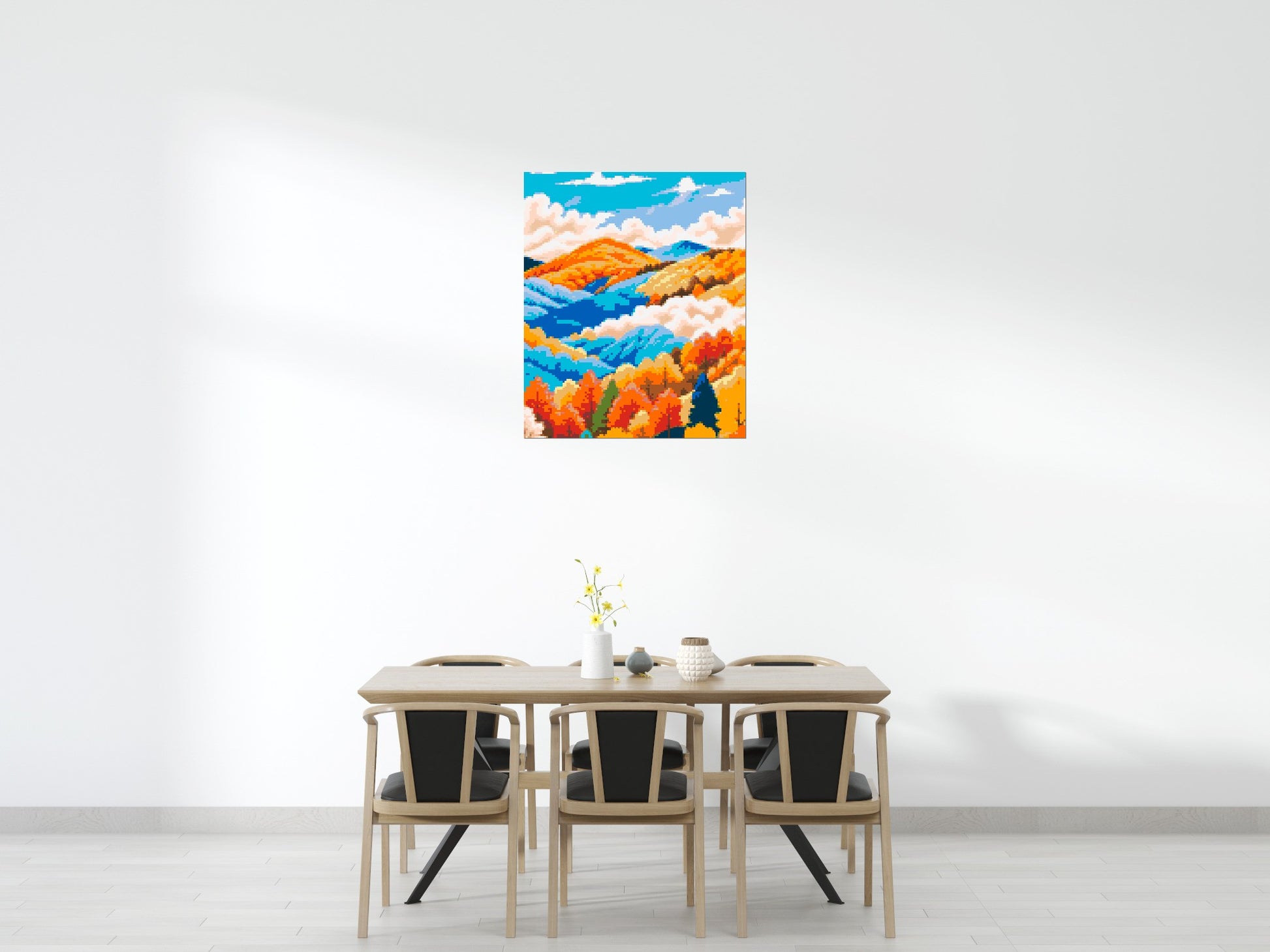 Vibrant Autumn Mountain Forest Illustration - Brick Art Mosaic Kit 5x6 scene