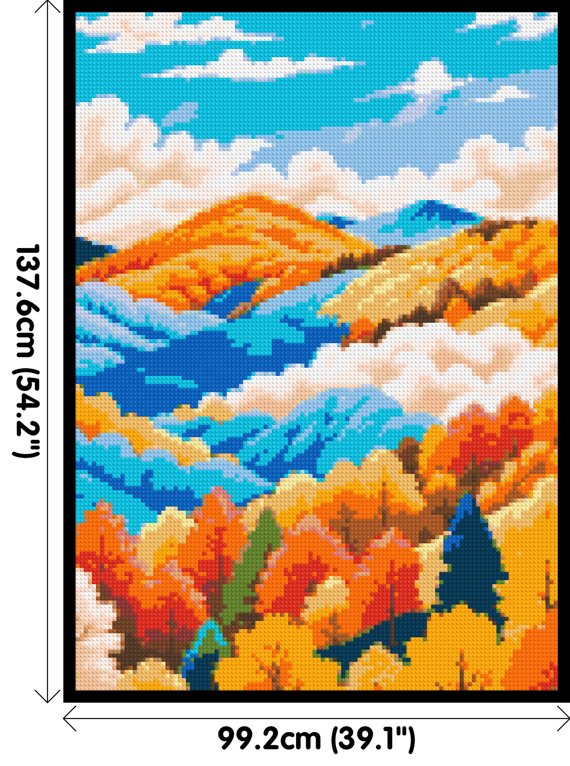 Vibrant Autumn Mountain Forest Illustration - Brick Art Mosaic Kit 5x7 dimensions with frame