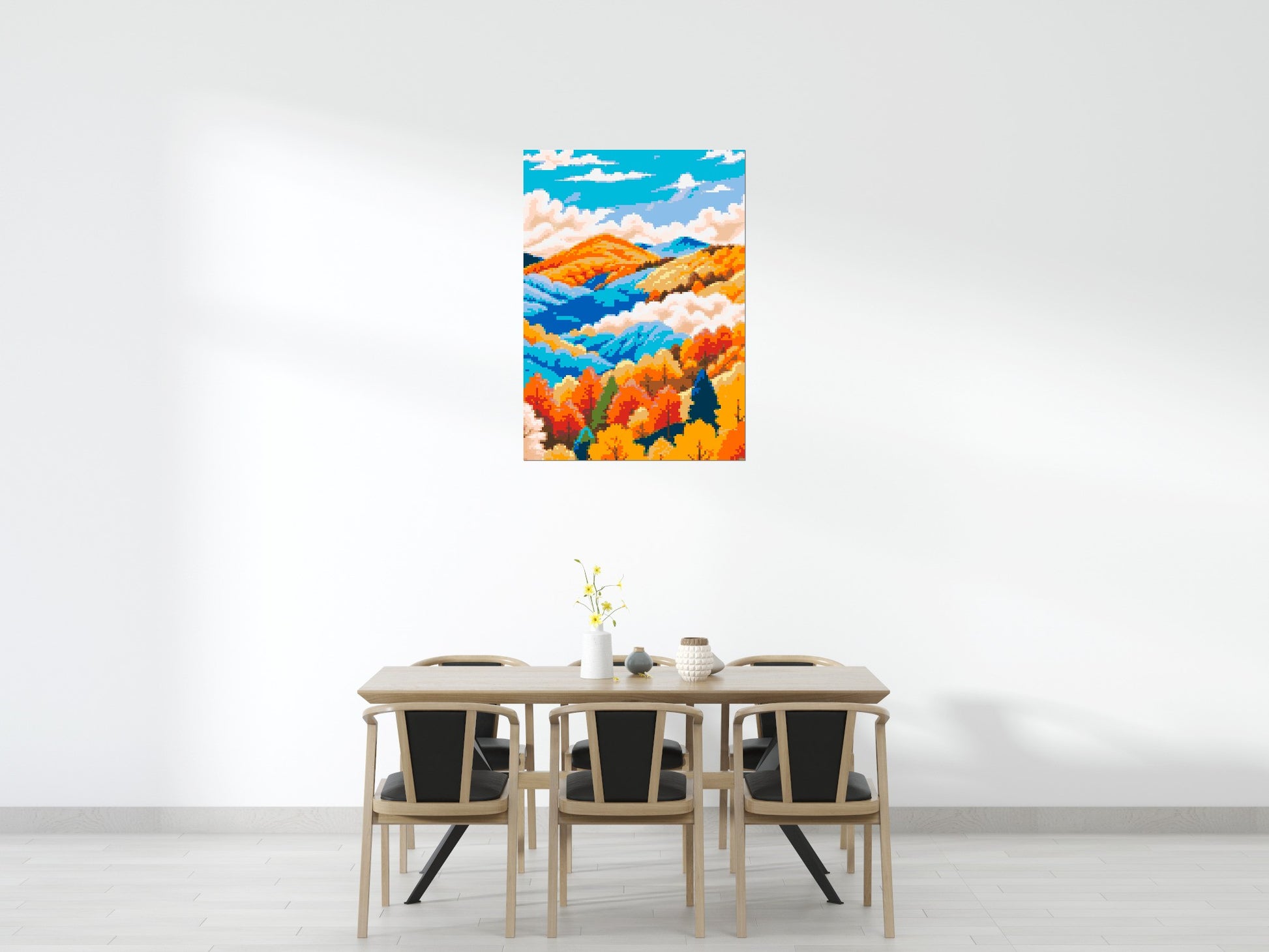 Vibrant Autumn Mountain Forest Illustration - Brick Art Mosaic Kit 5x7 scene