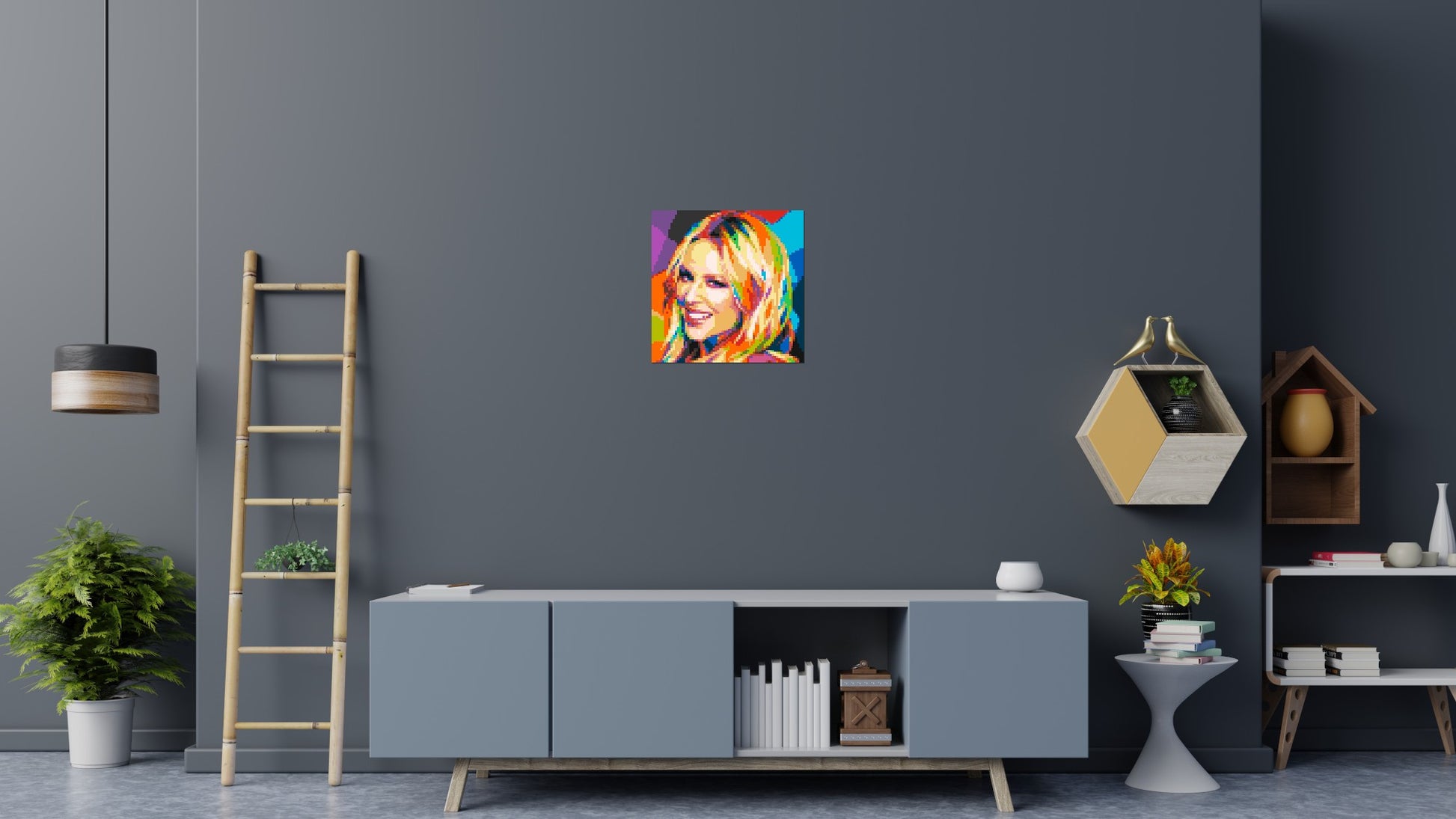 Kylie Minogue Portrait Geometric Pop Art - Brick Art Mosaic Kit 3x3 scene