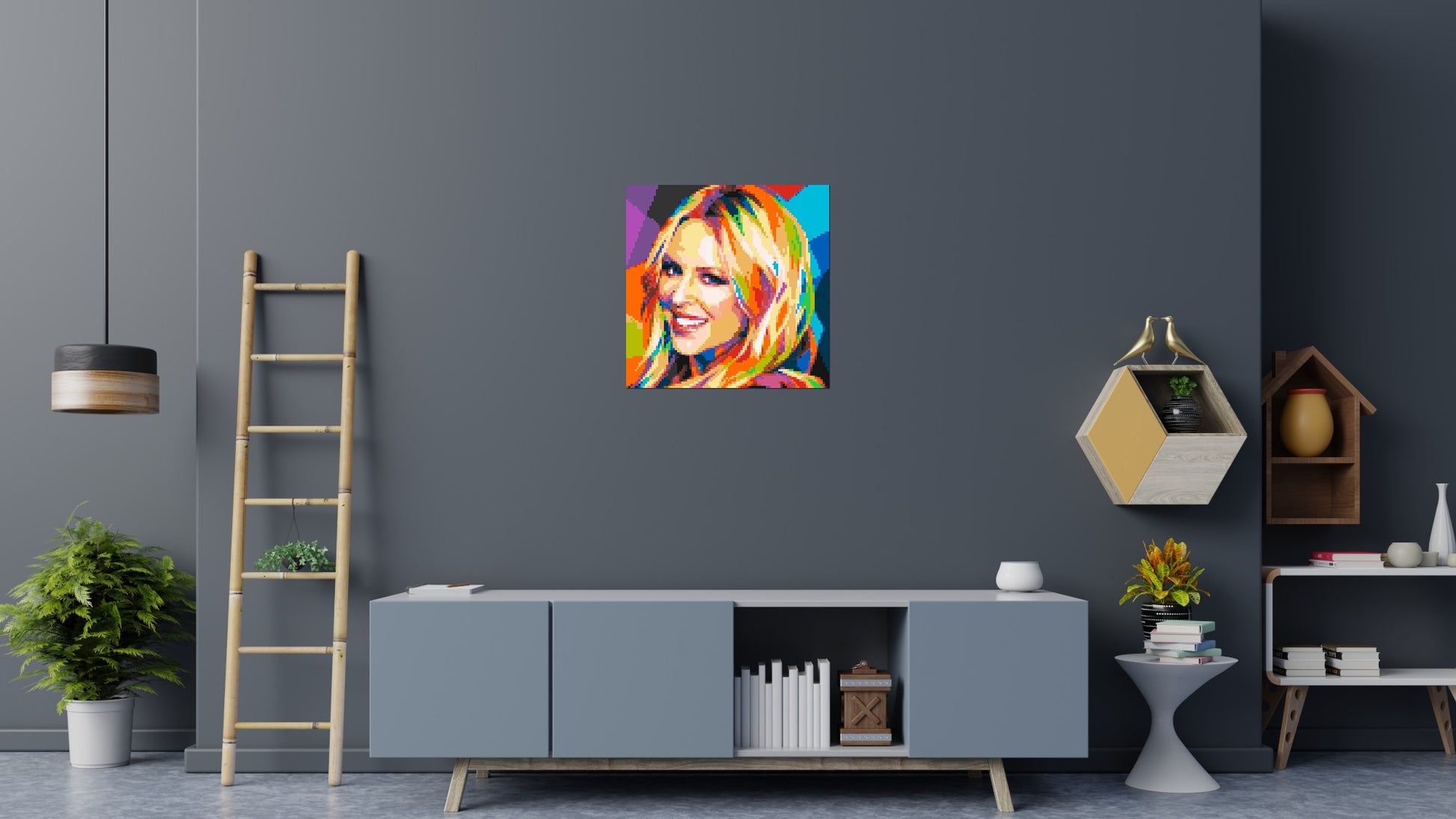 Kylie Minogue Portrait Geometric Pop Art - Brick Art Mosaic Kit 4x4 scene