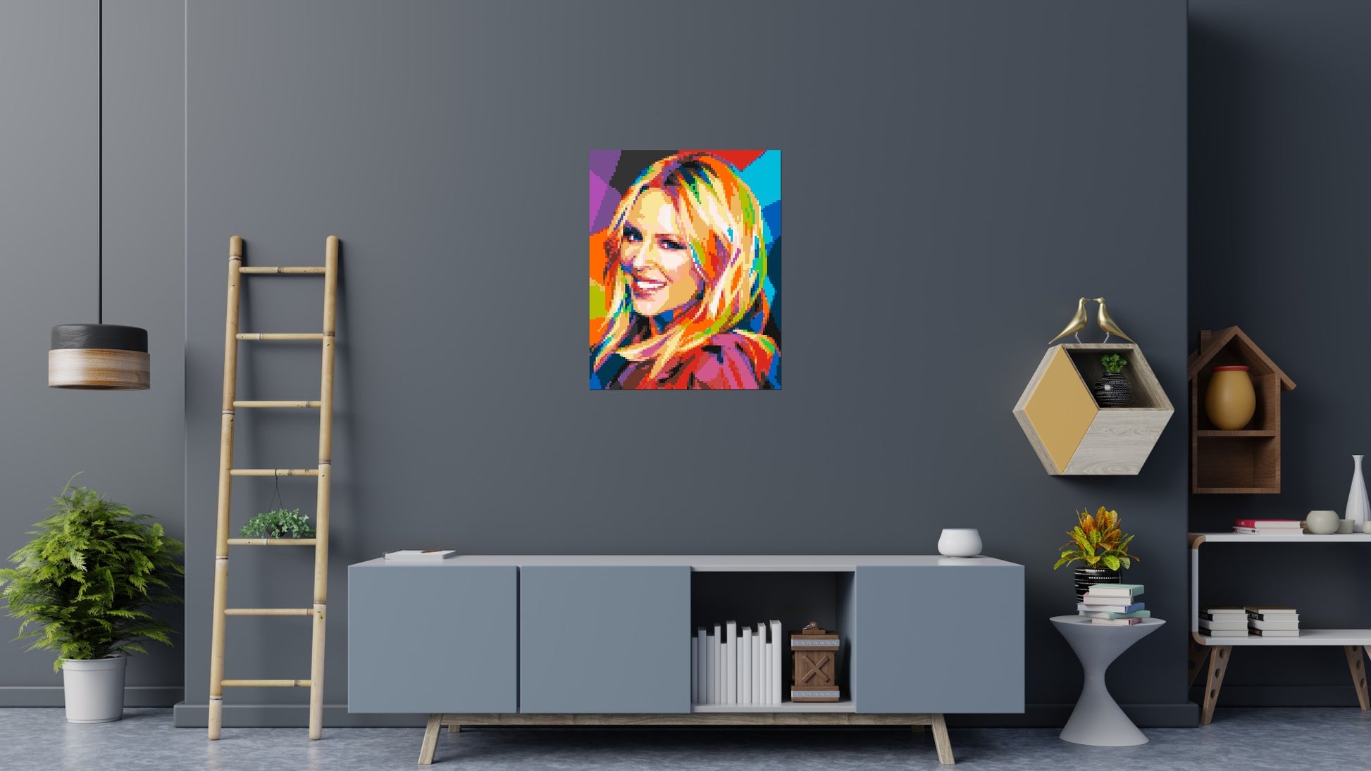 Kylie Minogue Portrait Geometric Pop Art - Brick Art Mosaic Kit 4x5 scene