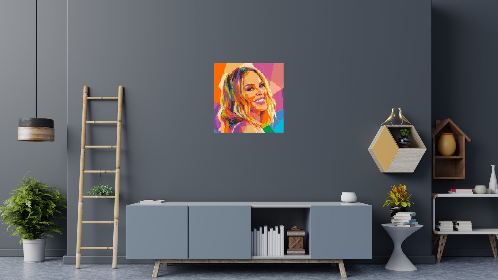 Kylie Minogue Over-the-Shoulder Smile Pop Art - Brick Art Mosaic Kit 4x4 scene