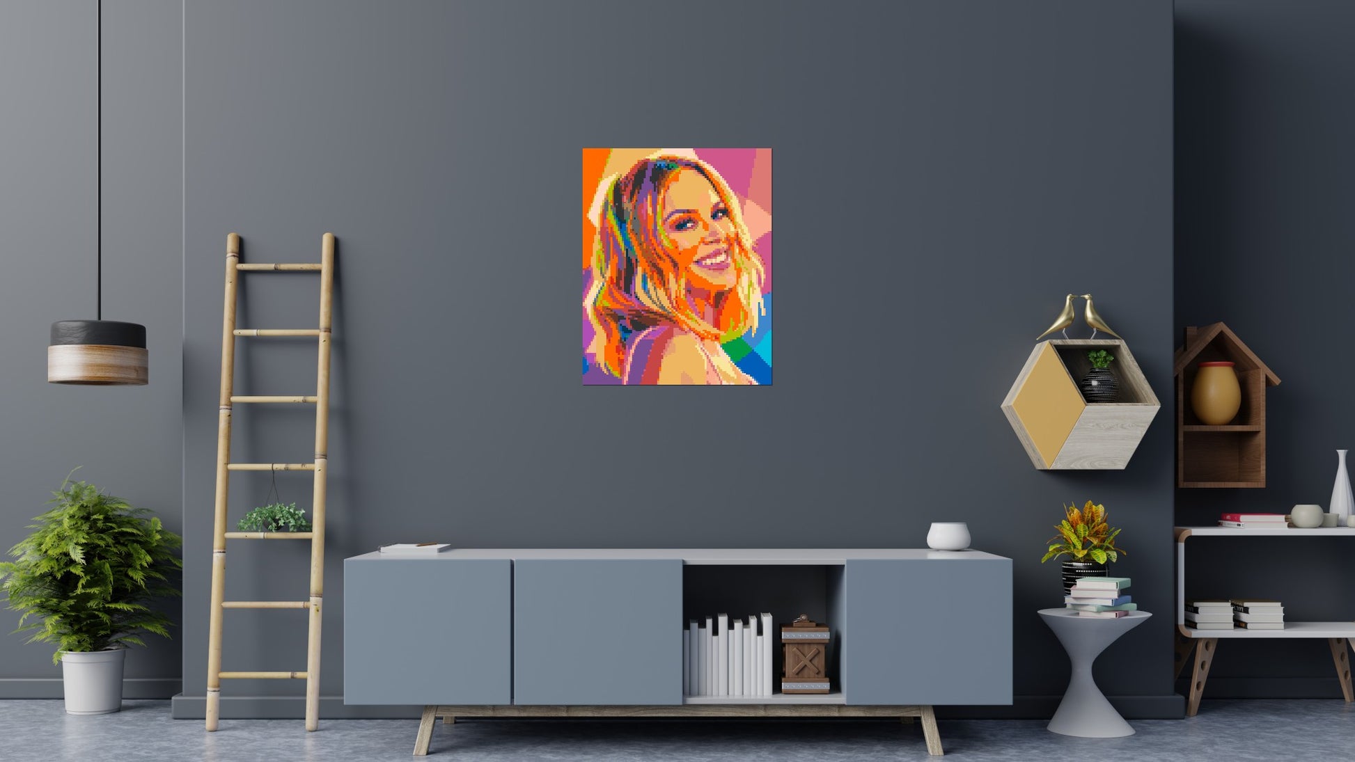 Kylie Minogue Over-the-Shoulder Smile Pop Art - Brick Art Mosaic Kit 4x5 scene