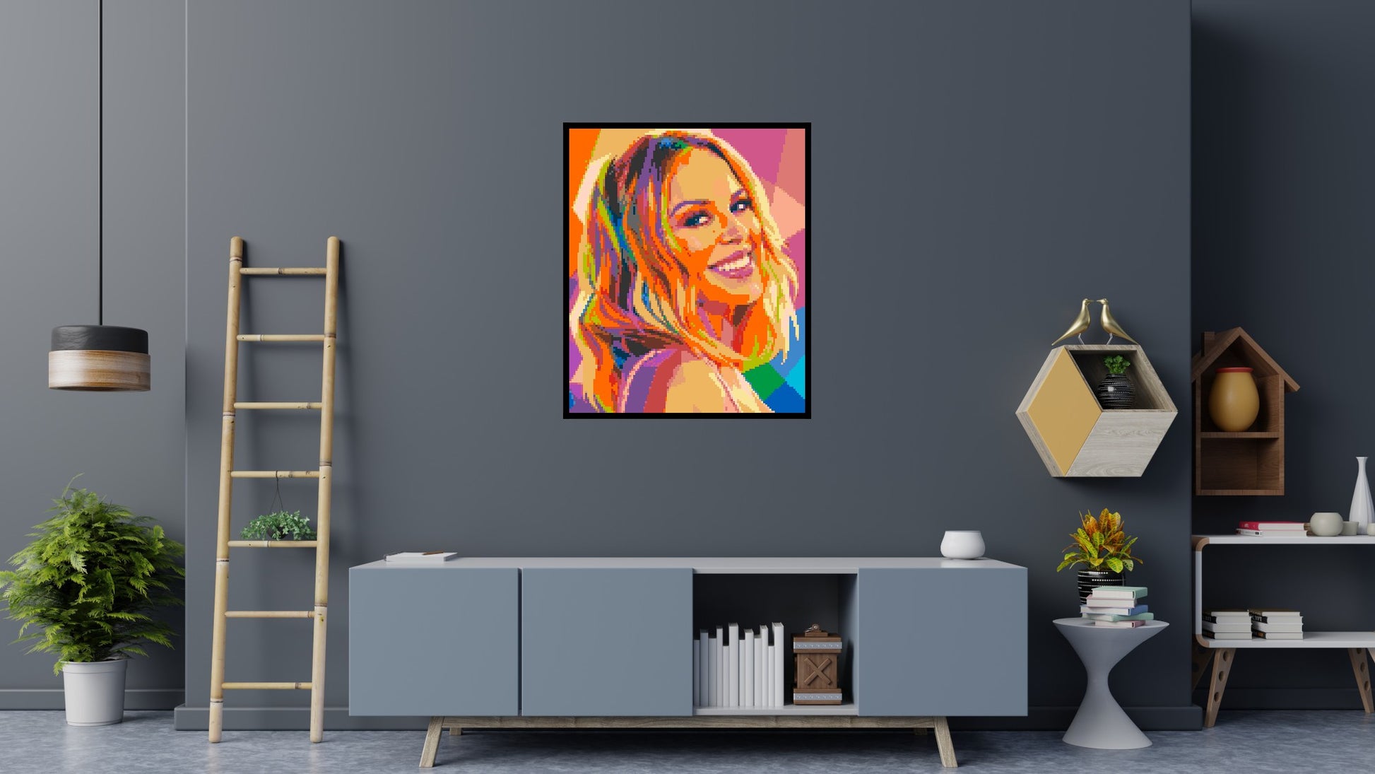 Kylie Minogue Over-the-Shoulder Smile Pop Art - Brick Art Mosaic Kit 5x6 scene with frame