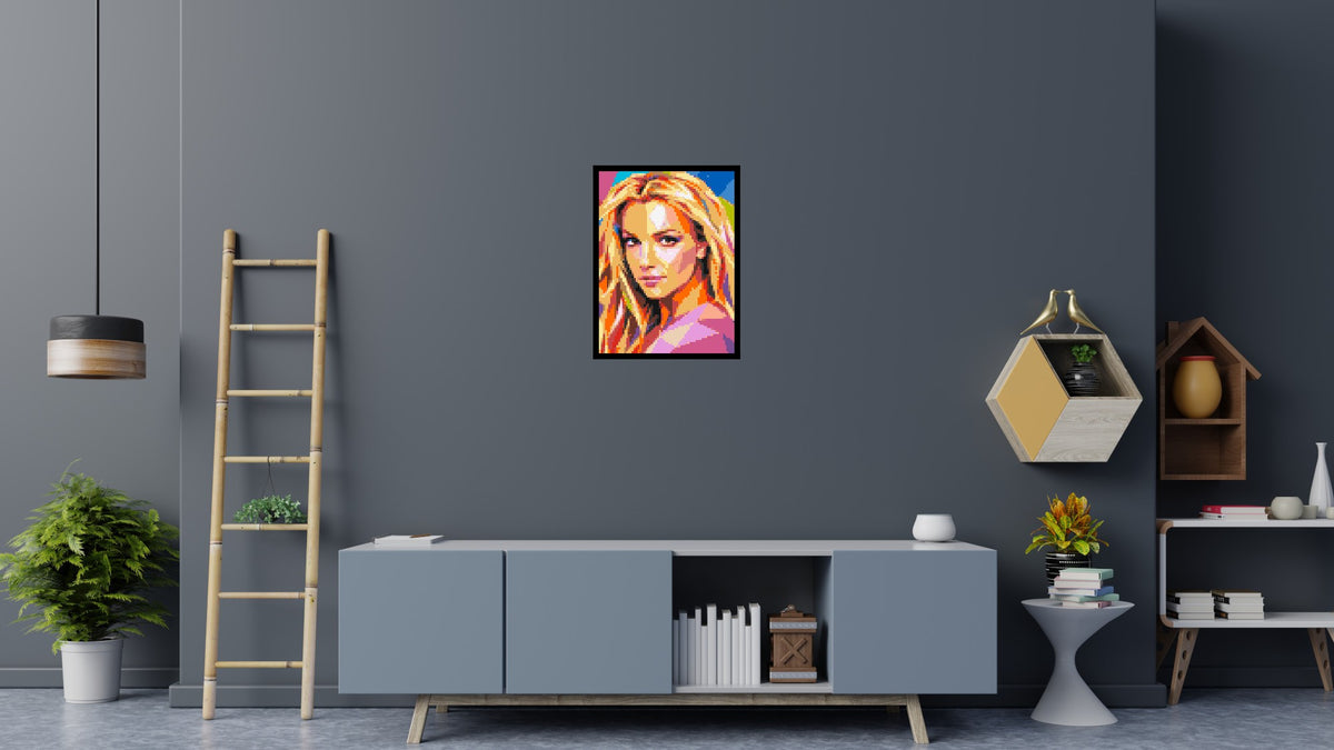 Britney Spears Portrait Pop Art - Brick Art Mosaic Kit 3x4 scene with frame