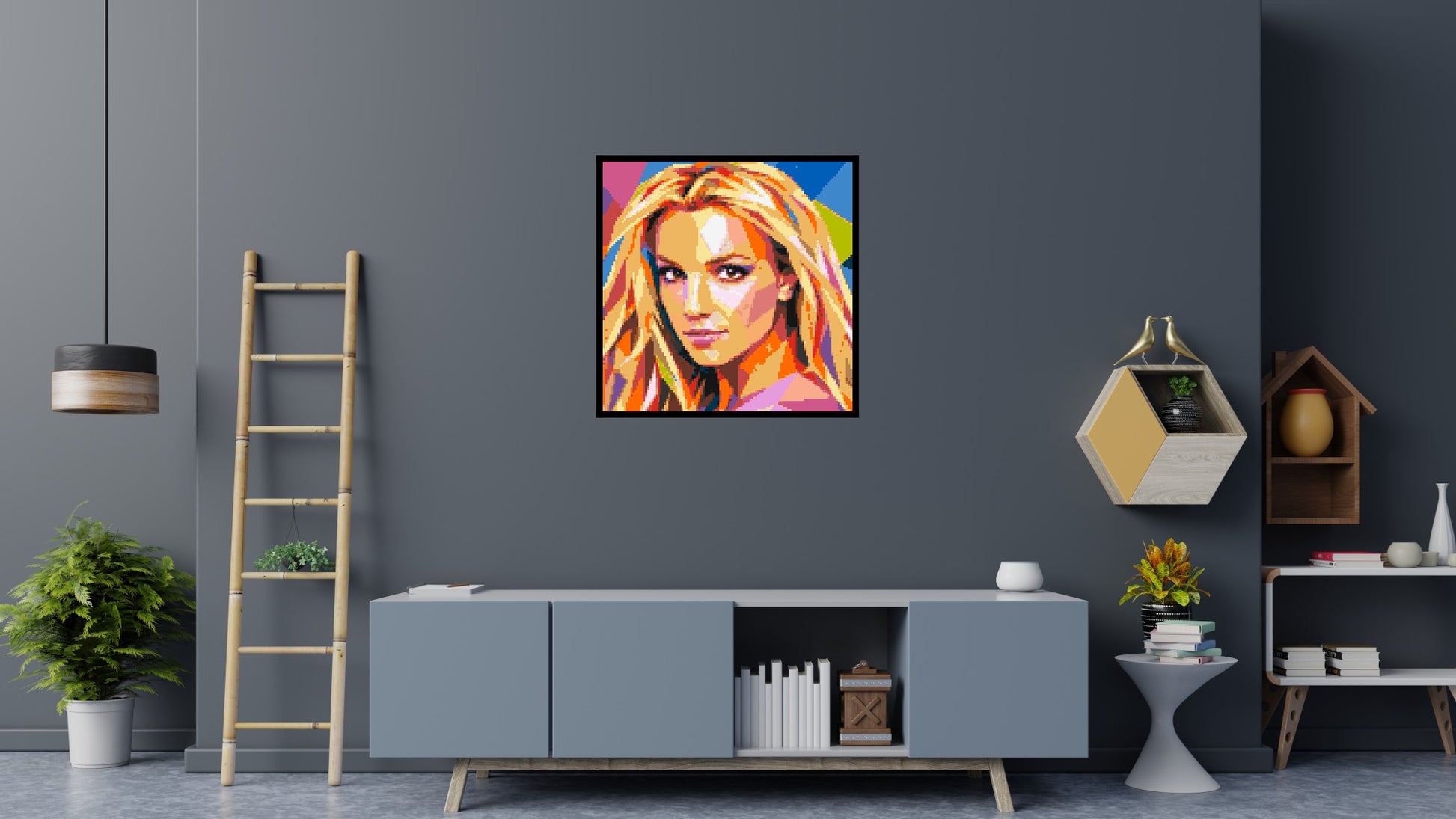 Britney Spears Portrait Pop Art - Brick Art Mosaic Kit 5x5 scene with frame