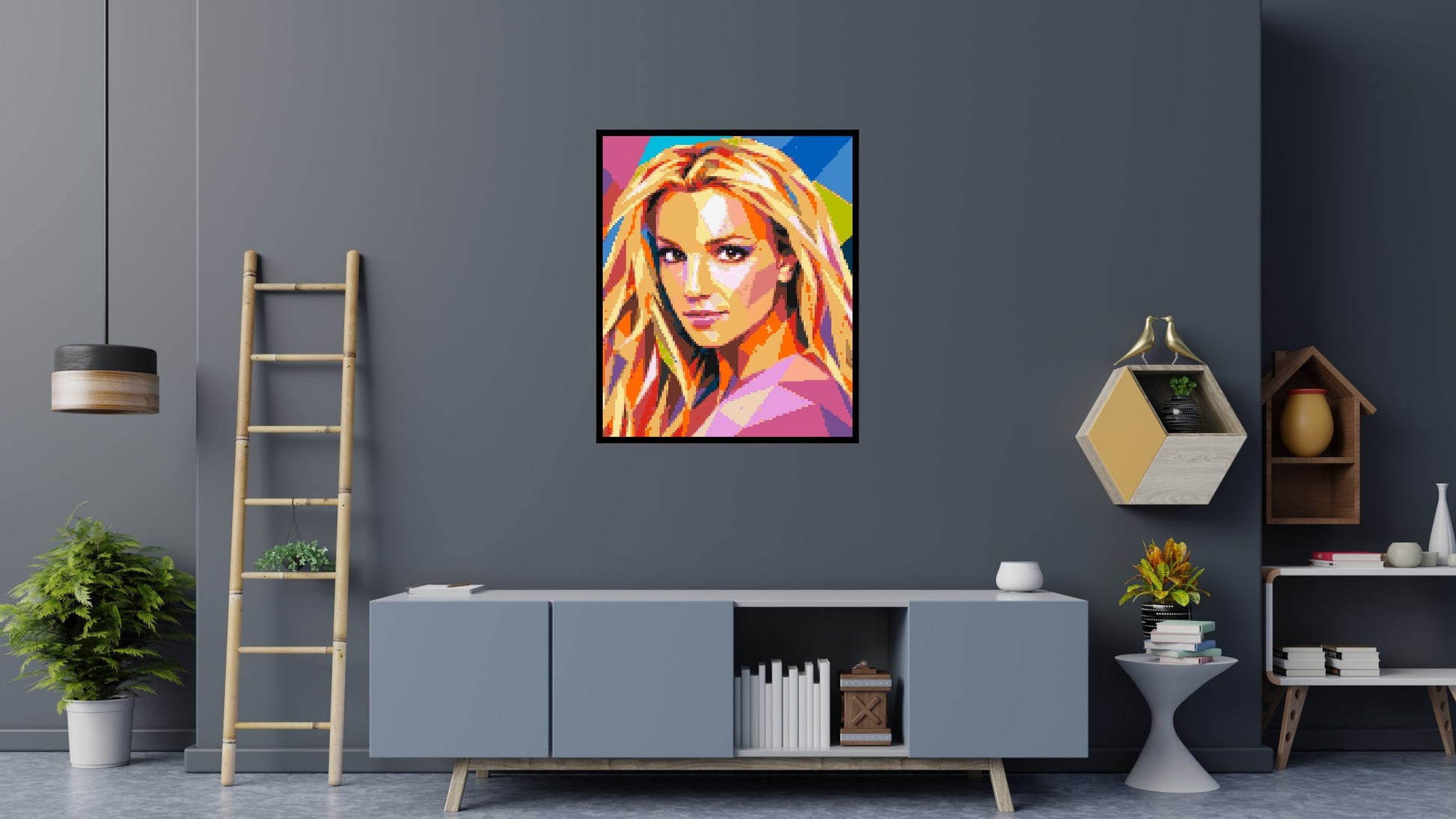 Britney Spears Portrait Pop Art - Brick Art Mosaic Kit 5x6 scene with frame