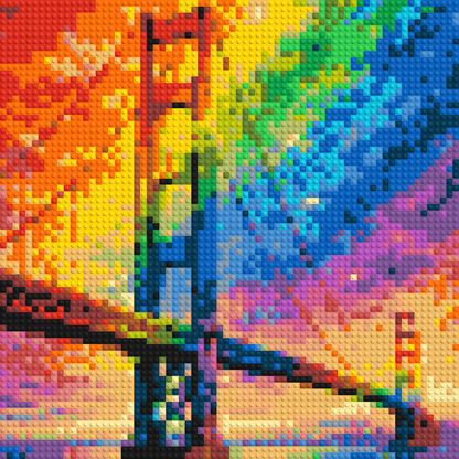 San Francisco Golden Gate Bridge Vibrant Post-Impressionist - Brick Art Mosaic Kit 3x3 large
