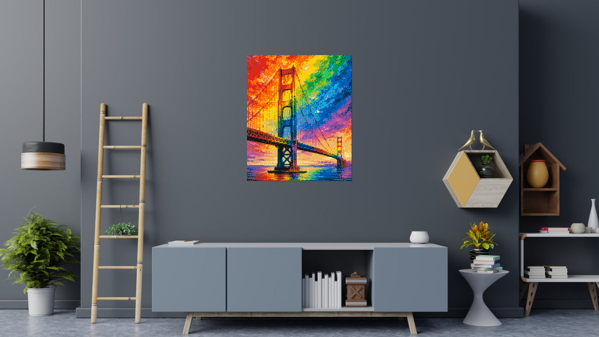 San Francisco Golden Gate Bridge Vibrant Post-Impressionist - Brick Art Mosaic Kit 5x6 scene