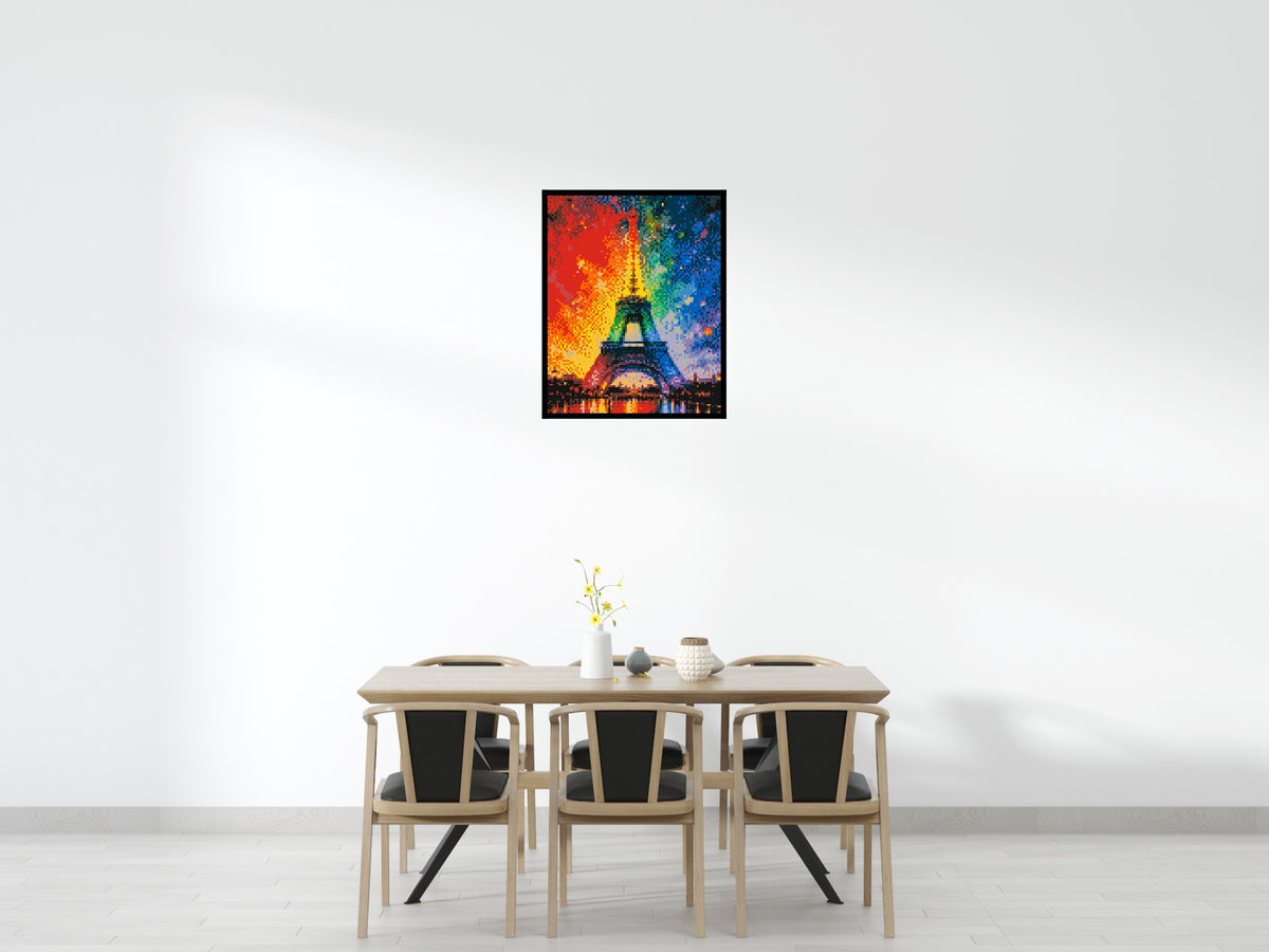 Paris Eiffel Tower Vibrant Post-Impressionist - Brick Art Mosaic Kit 4x5 scene with frame