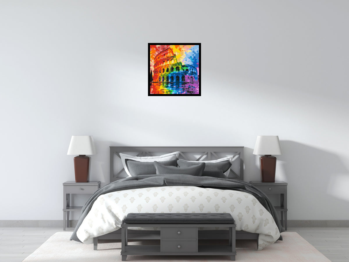 Rome Colosseum Vibrant Watercolor Art - Brick Art Mosaic Kit 3x3 scene with frame